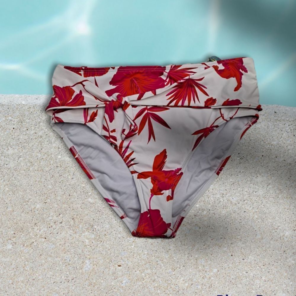 mynah for J.C. Penney Tropical Print High Waisted Bottom with Sash Pink White Me